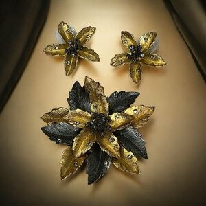 Joan Rivers Vintage Gold and Black Floral Jewelry Set